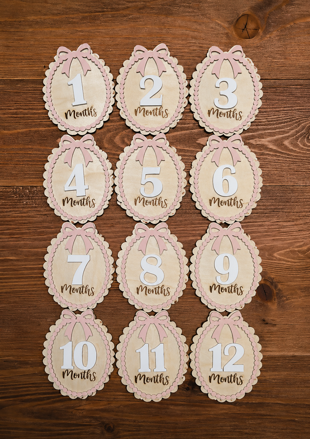 Personalized Baby Milestone Discs – First Year Monthly Set | Wooden Keepsake