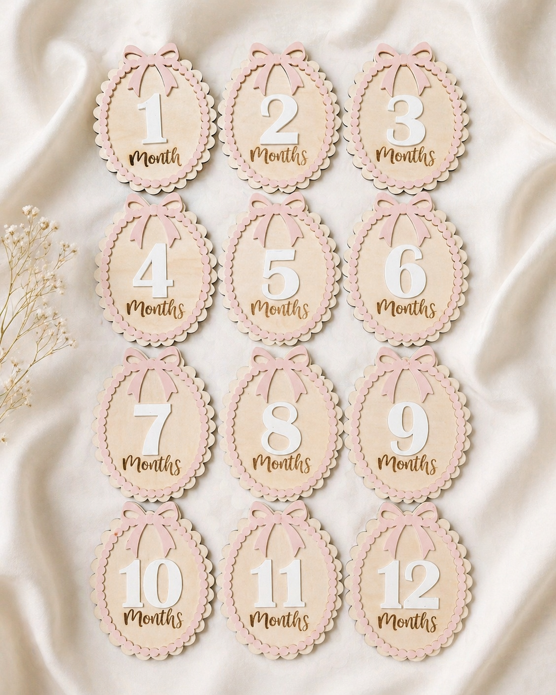 Personalized Baby Milestone Discs – First Year Monthly Set | Wooden Keepsake